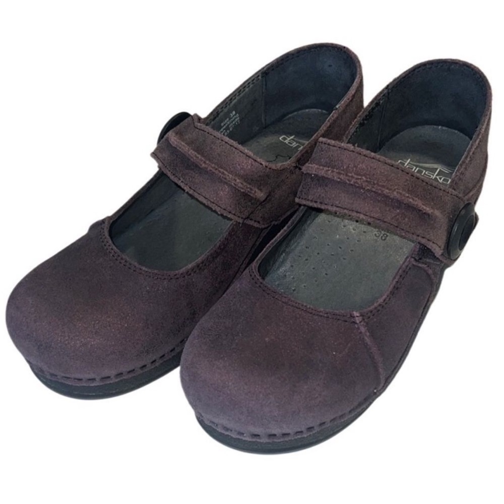 Dansko Crepe Plum Leather Suede Mary Janes Clogs Size 38